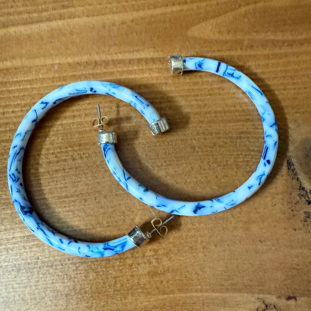Marbled Blue and White Hoop Earrings